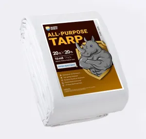 GUARD SHIELD Super Heavy Duty White Ploy Tarp Cover 20x20 Feet Waterproof Tarps 16mil Thick UV and Tear Resistant Tarpualin