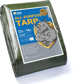 GUARD SHIELD Tarp Green Tarps Heavy Duty Waterproof 12x16 Feet Extra Large Outdoor Tarp Cover 12mil