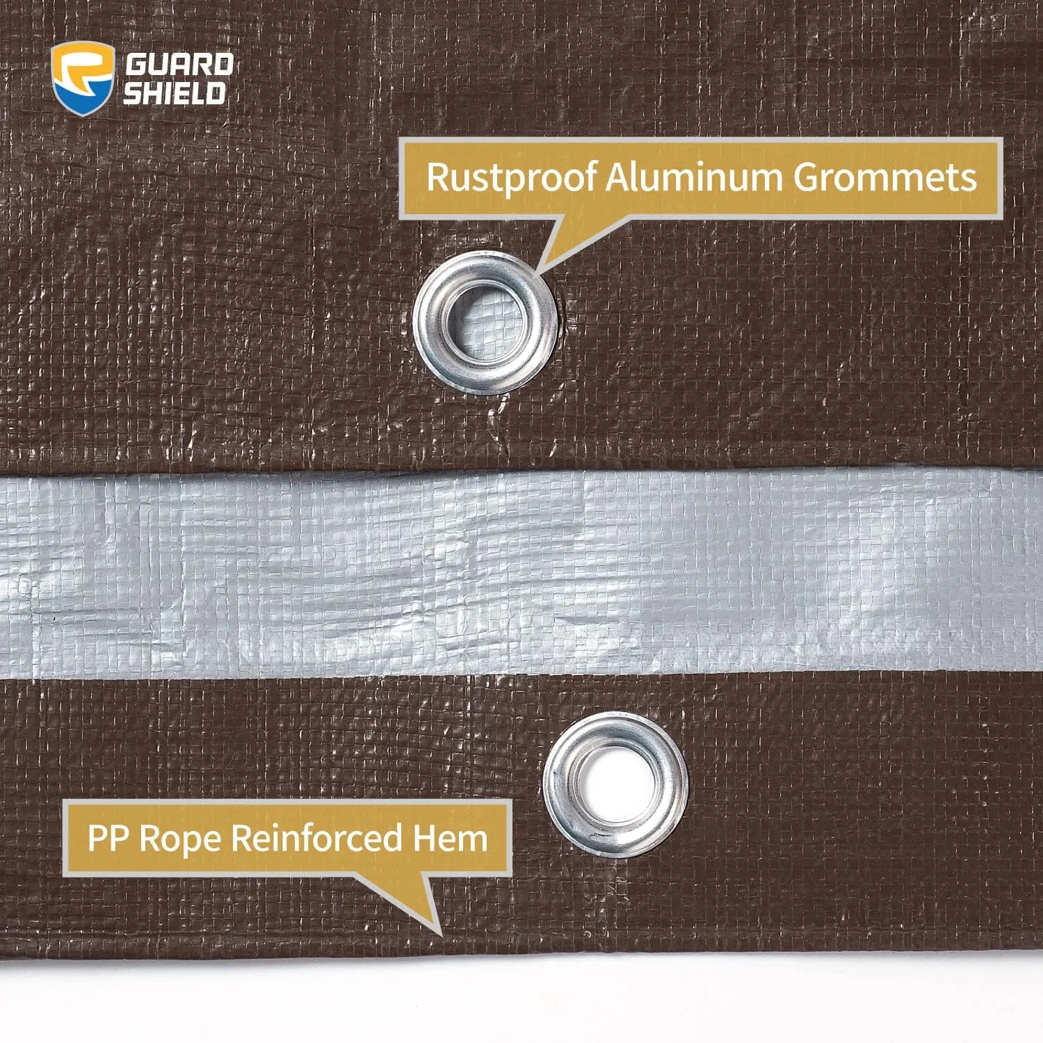 GUARD SHIELD Tarps Heavy Duty Waterproof 10x12 Feet Brown/Bright Silver Poly Tarp Cover Outdoor Thick UV Resistant Tarpaulin with Grommets 10mil