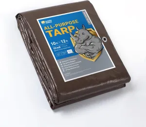 GUARD SHIELD Tarps Heavy Duty Waterproof 10x12 Feet Brown/Bright Silver Poly Tarp Cover Outdoor Thick UV Resistant Tarpaulin with Grommets 10mil