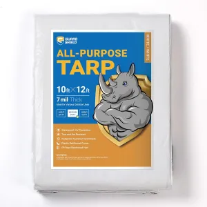 GUARD SHIELD White Tarp 10x12 Feet Medium Duty All Purpose Poly Tarps Cover 7mil