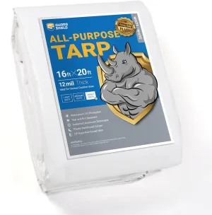 GUARD SHIELD White Tarps Heavy Duty Waterproof 16x20 Feet Large Thick Tarp Cover 12mil