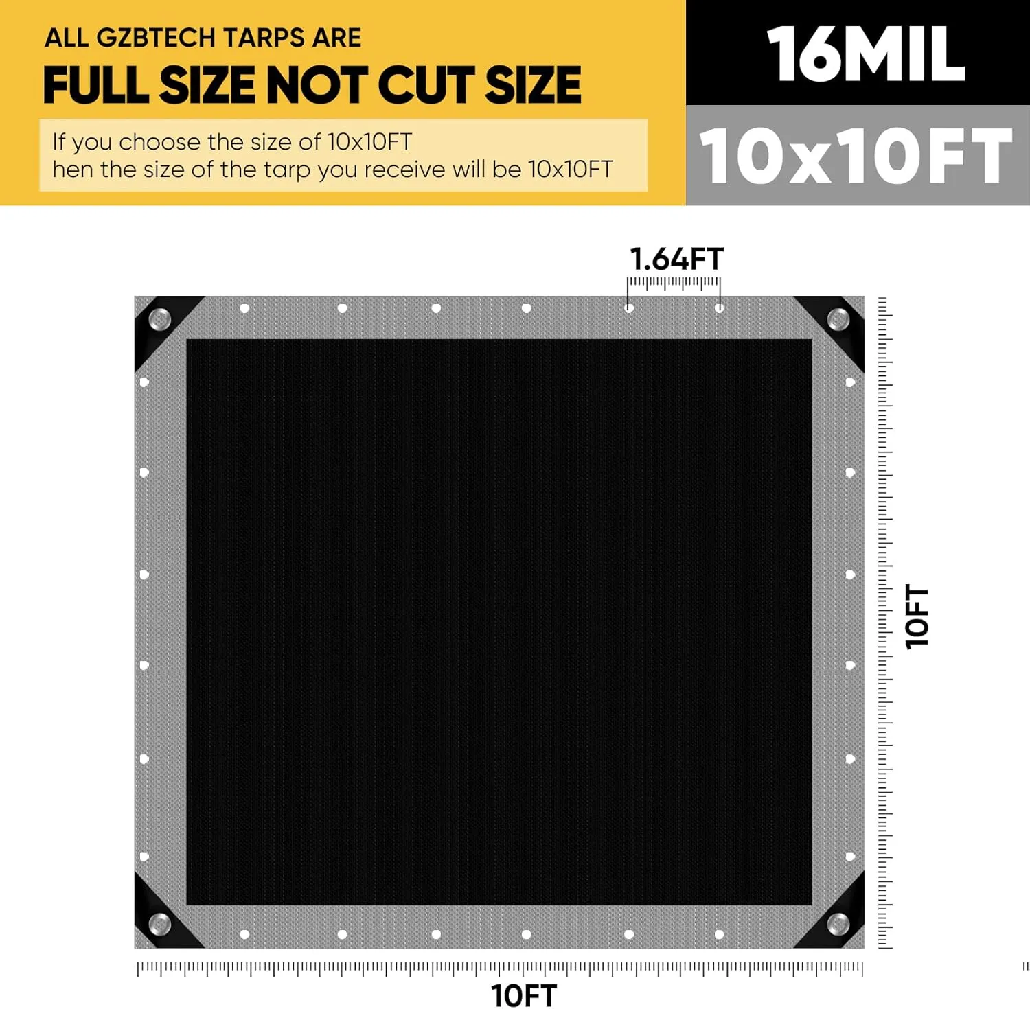 GZBtech 16Mil Heavy Duty Tarp 10x10FT, Waterproof Thick Plastic Ground Cover for Outdoor Patio Garden Yard Use, UV Resistant Poly Tarps for Trailer Car Truck Bike Pool Firewood Silver&Black