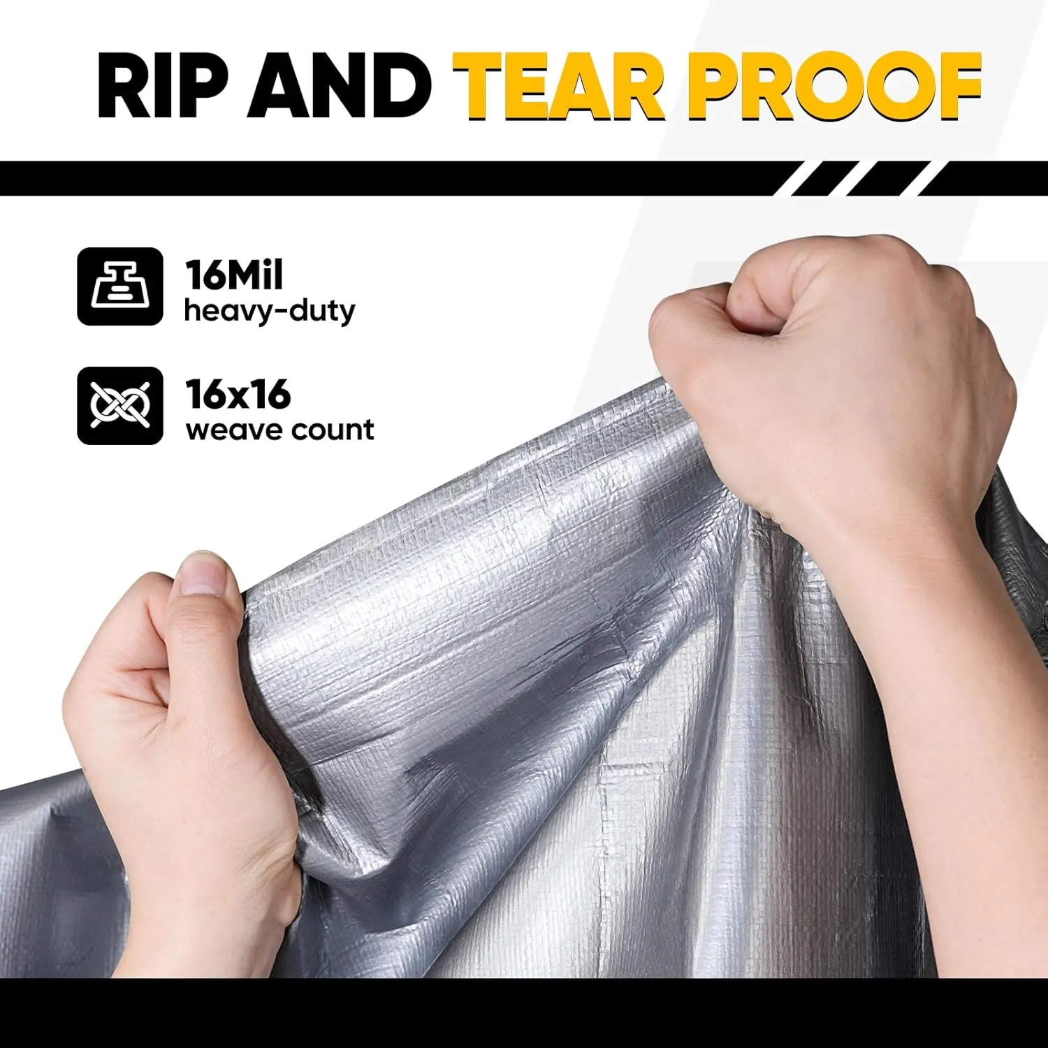 GZBtech 16Mil Heavy Duty Tarp 10x10FT, Waterproof Thick Plastic Ground Cover for Outdoor Patio Garden Yard Use, UV Resistant Poly Tarps for Trailer Car Truck Bike Pool Firewood Silver&Black
