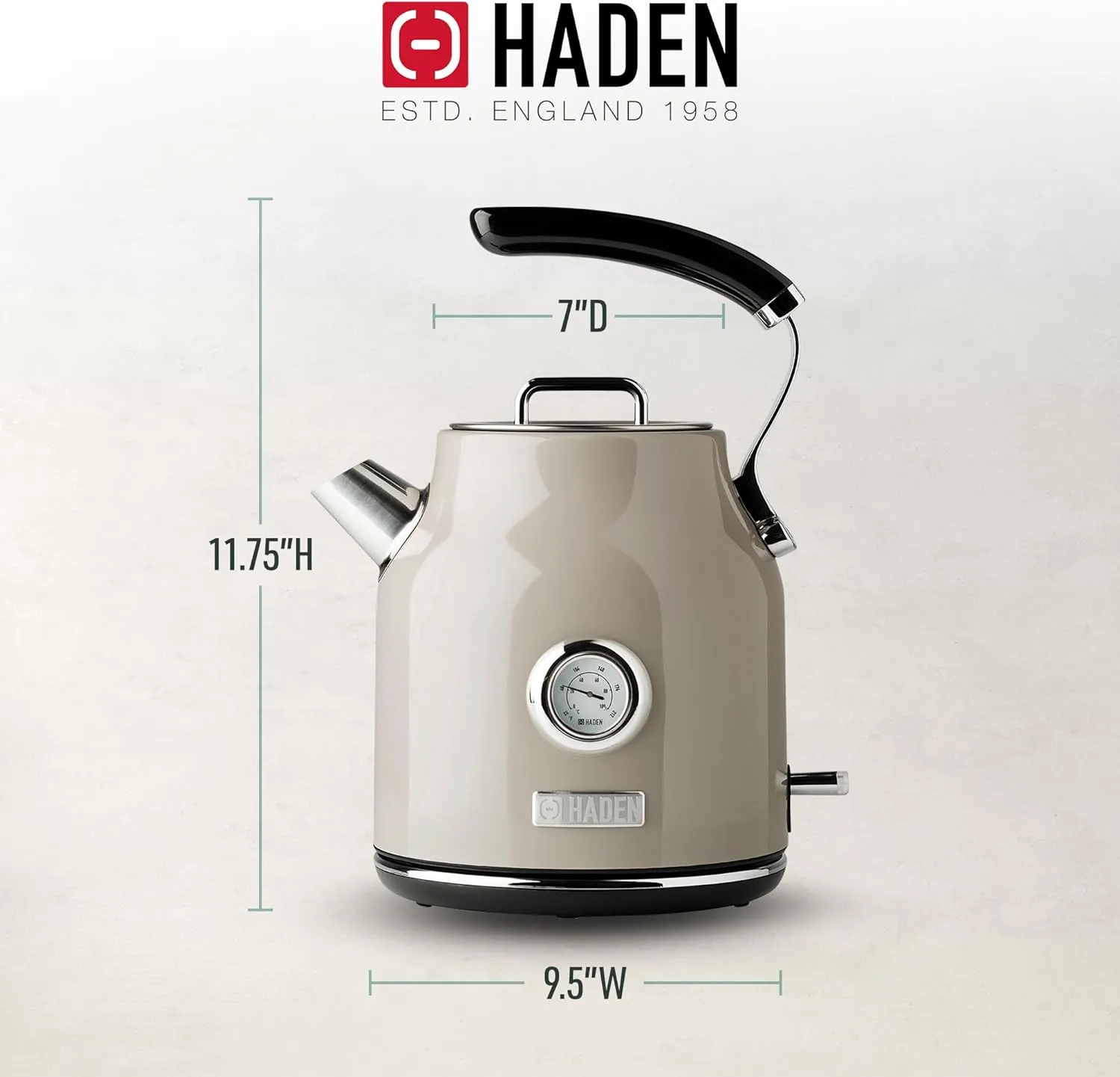 Haden Dorset 1.7 Liter Stainless Steel Electric Kettle, Hot Water Kettle with 360-Degree Base and Auto Shutoff, Putty & Chrome