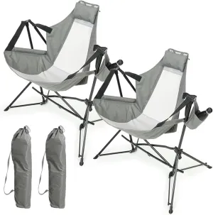 Hammock Camping Chair - 2 Pack, Foldable Portable Rocking Chair with Aluminum Alloy Adjustable Back Support and Pillow