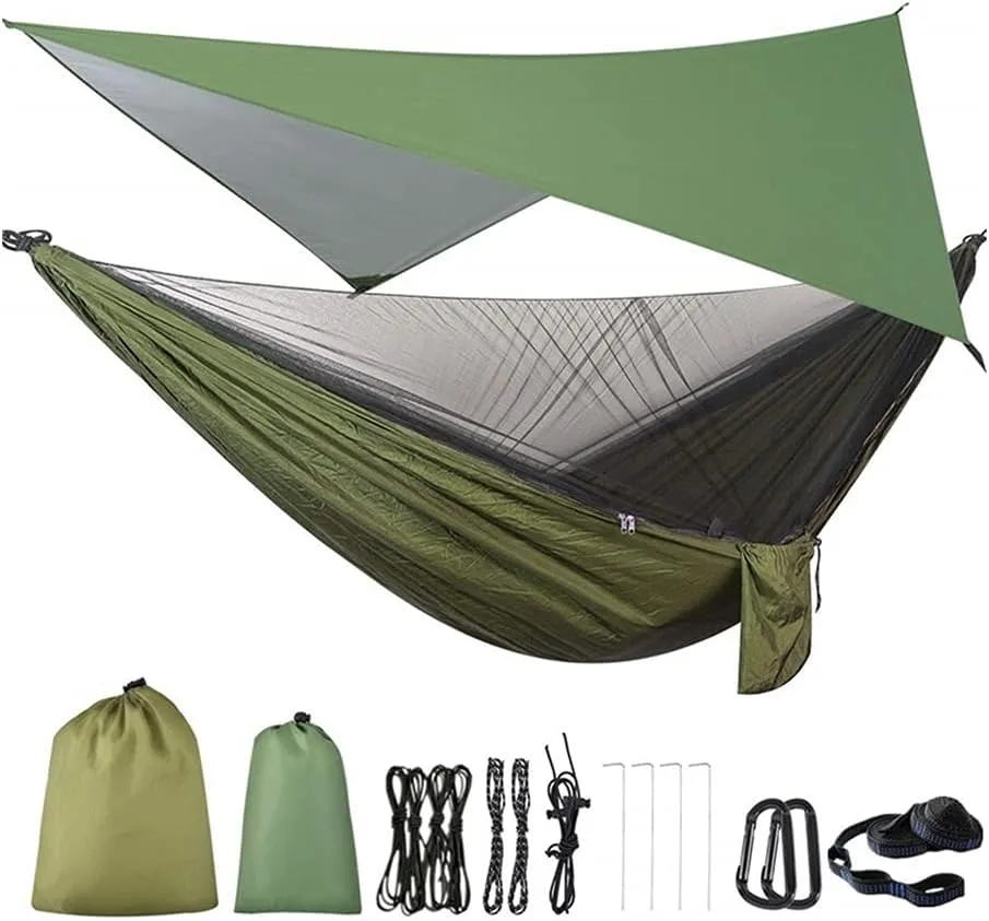 Hammock Camping Hammock Mosquito Net and Hammock Canopy Portable Nylon Hammock Rain Fly Tree Straps for Hiking Camping Survival Travel Swing