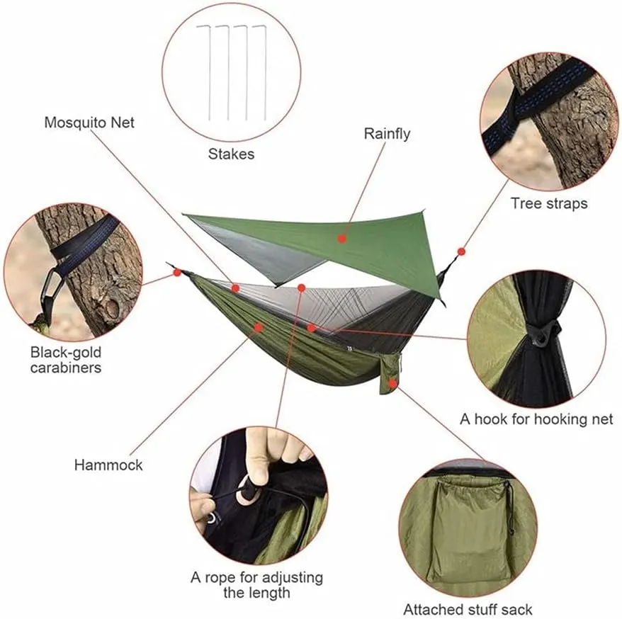 Hammock Camping Hammock Mosquito Net and Hammock Canopy Portable Nylon Hammock Rain Fly Tree Straps for Hiking Camping Survival Travel Swing