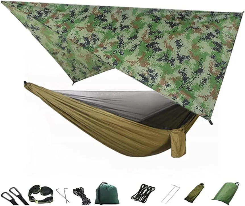 Hammock Camping Hammock Mosquito Net and Hammock Canopy Portable Nylon Hammock Rain Fly Tree Straps for Hiking Camping Survival Travel Swing