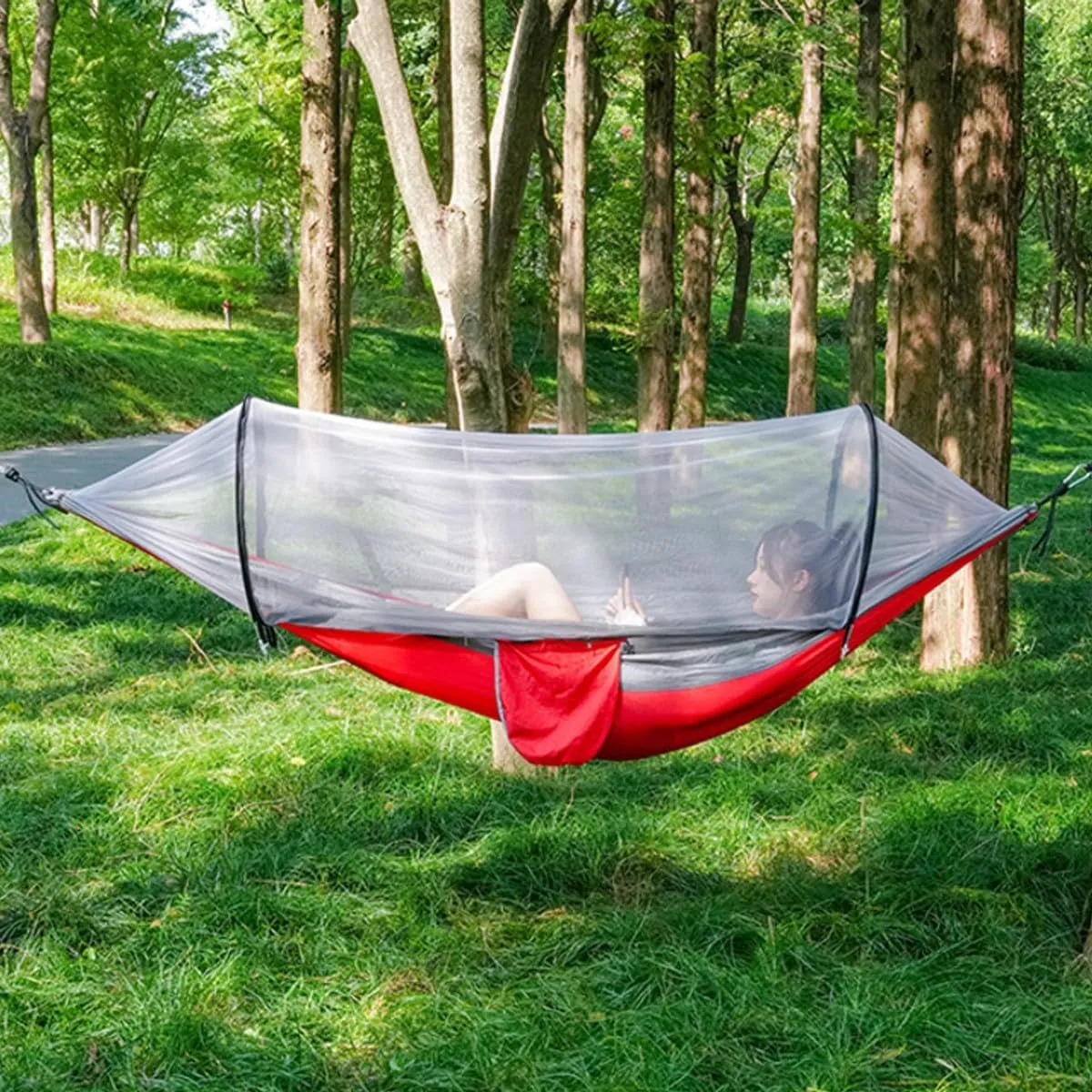 Hammock Camping, Hammock Tent Strong Load Bearing Capacity, Mosquito Net Hammock Breathable and Mosquito Proof, Suitable for Outdoor Use(Green,260 * 140cm)