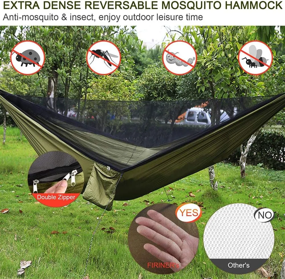 Hammock Camping Hammock with Rain Fly Tarp and Mosquito Net Tent Tree Straps Portable Single Double Nylon Parachute Hammock for Travel