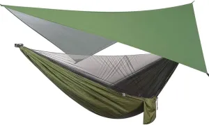 Hammock Camping Hammock with Rain Fly Tarp and Mosquito Net Tent Tree Straps Portable Single Double Nylon Parachute Hammock for Travel