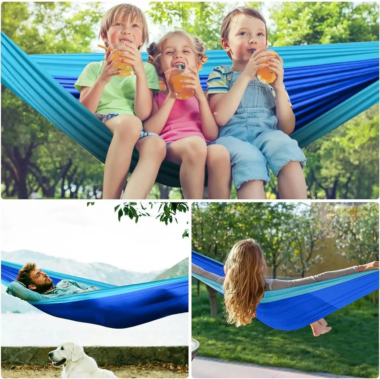 Hammock Camping Portable Nylon Fabric Beach Hanging Swing Garden Single and Double Hammock