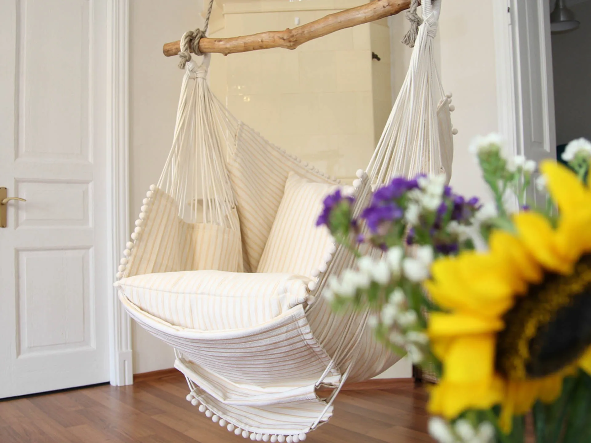 Hammock chair - beige with stripes