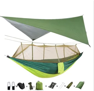 Hammock Lightweight Portable Camping Hammock and Tent Awning Rain Fly Tarp Waterproof Mosquito Net Hammock Canopy Nylon Hammocks (Color : Green and LightGreen) (Green and LightGreen)
