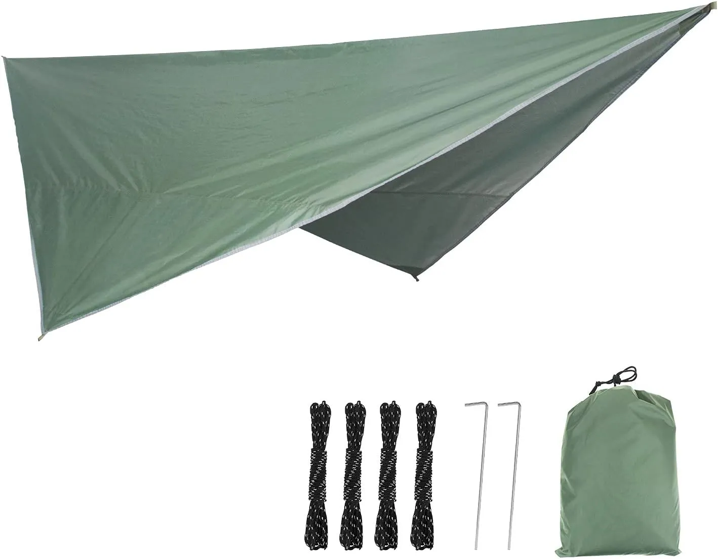 Hammock Portable Nylon Camping Hammock with Waterproof Rain Fly Canopy Tarp for Outdoor Hanging Bed Sleeping, Green 3