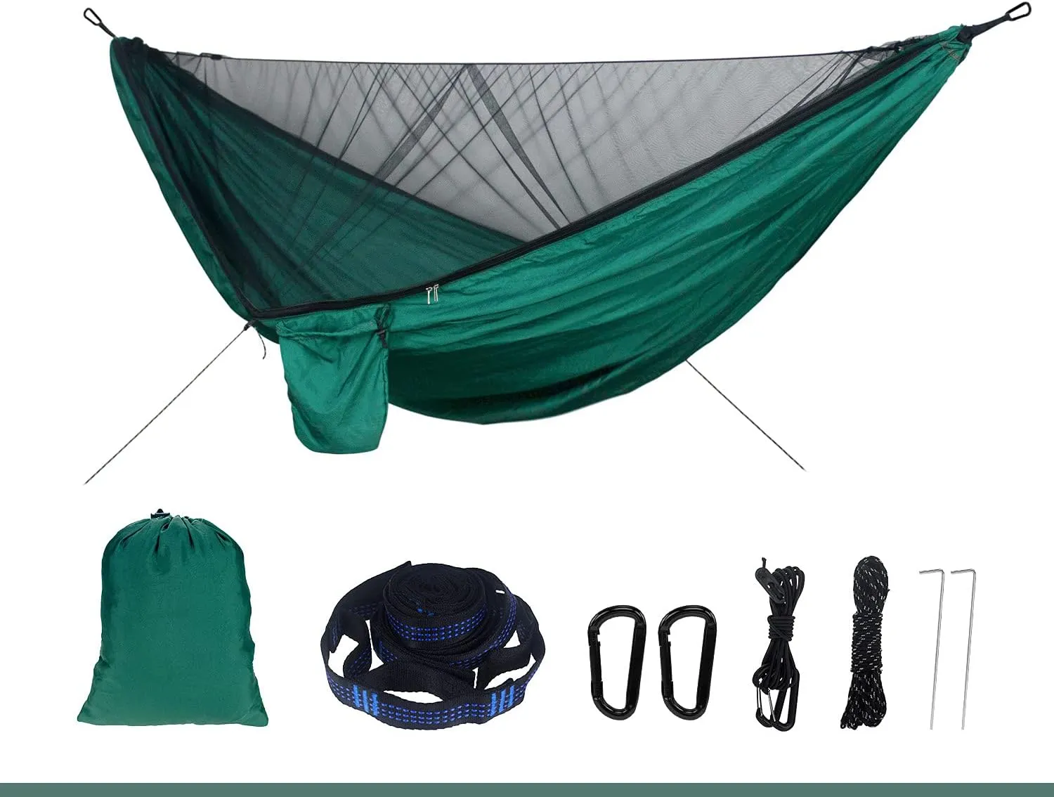 Hammock Portable Nylon Camping Hammock with Waterproof Rain Fly Canopy Tarp for Outdoor Hanging Bed Sleeping, Green 3