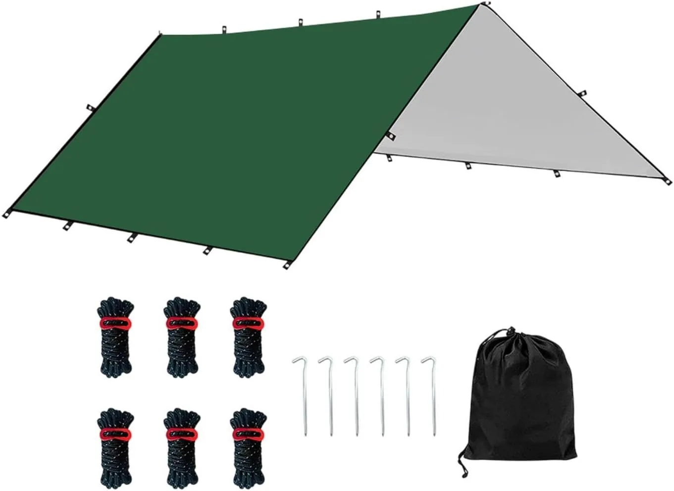 Hammock Rain Fly Camping Gear Waterproof Foldable with Carry Bag Sun Canopy Versatile for Hiking Survival Shelter Lightweight, Green L