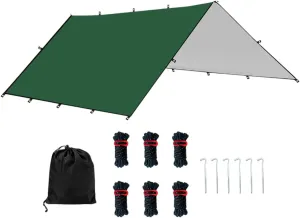 Hammock Rain Fly Camping Gear Waterproof Foldable with Carry Bag Sun Canopy Versatile for Hiking Survival Shelter Lightweight, Green L
