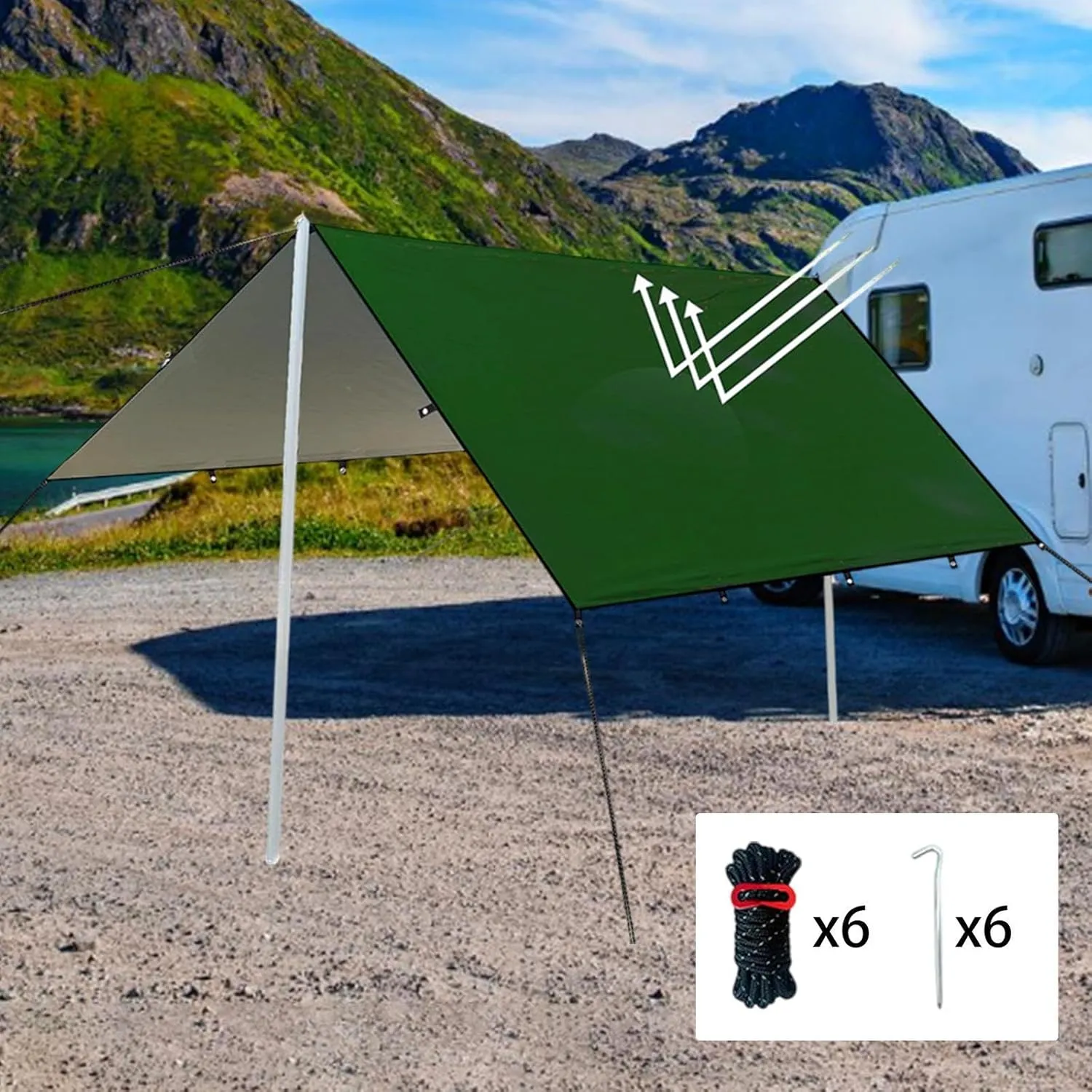 Hammock Rain Fly Camping Gear Waterproof Foldable with Carry Bag Sun Canopy Versatile for Hiking Survival Shelter Lightweight, Green L