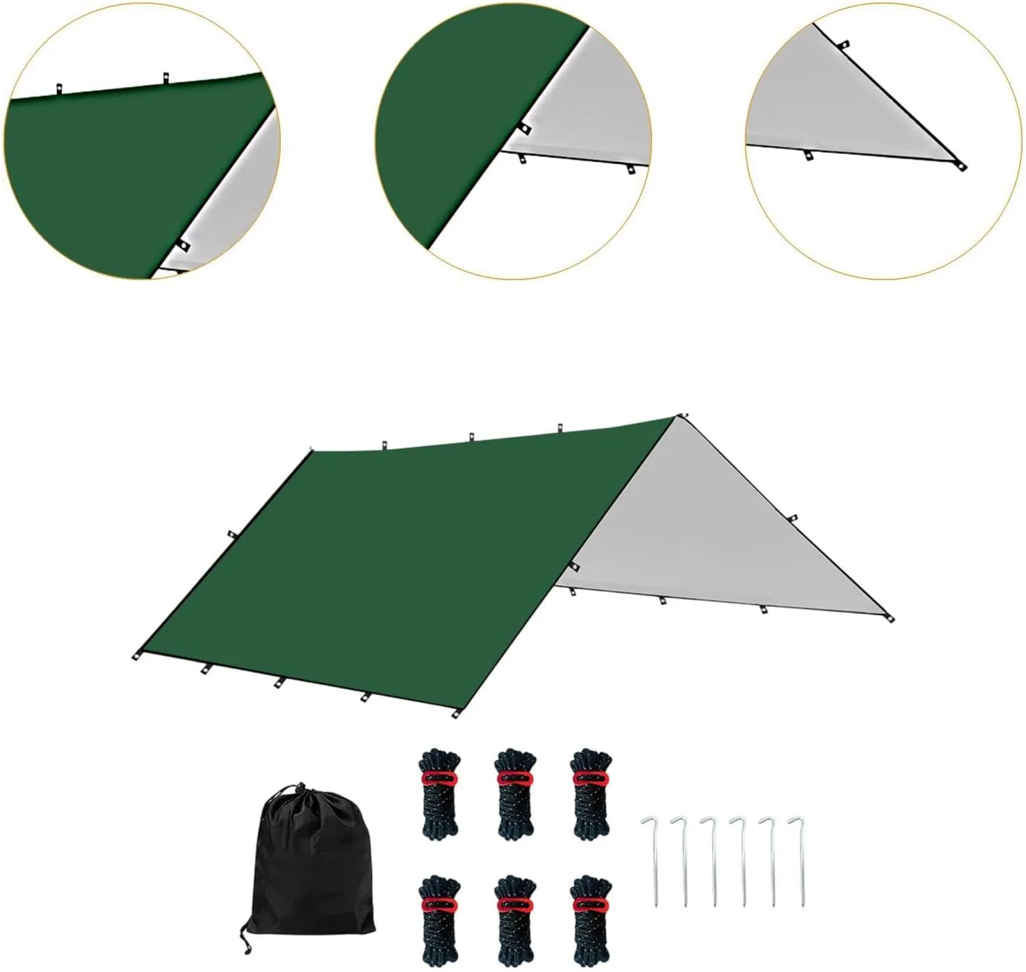 Hammock Rain Fly Camping Gear Waterproof Foldable with Carry Bag Sun Canopy Versatile for Hiking Survival Shelter Lightweight, Green L
