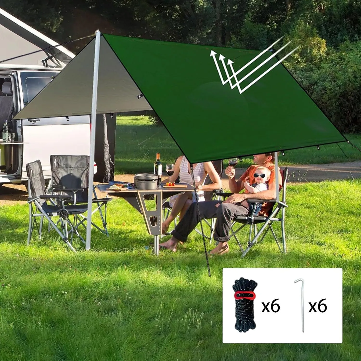 Hammock Rain Fly Camping Gear Waterproof Foldable with Carry Bag Sun Canopy Versatile for Hiking Survival Shelter Lightweight, Green L