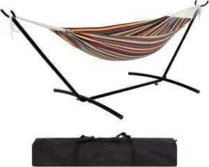 Hammock with Stand, 450lb Capacity, 2-Person Outdoor Portable Hammock with Waterproof Carry Bag for Beach Camping Backyard Patio, Easy Assembly Free Standing