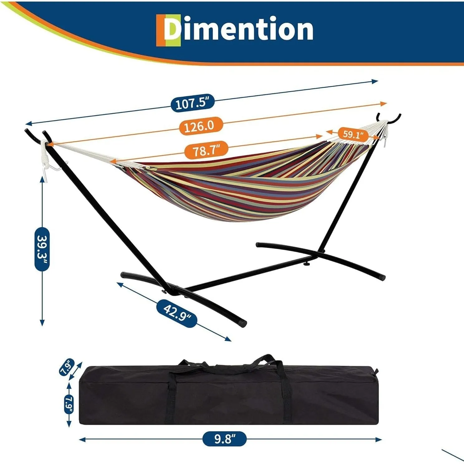 Hammock with Stand for Outside, 2-Person Outdoor Portable Hammock, 500lb Capacity   Waterproof Carry Bag