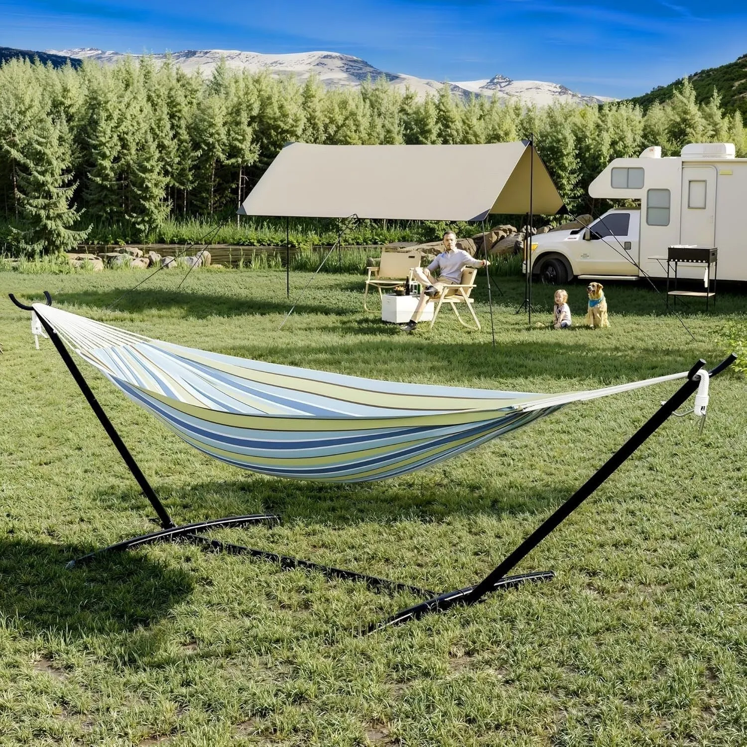Hammock with Stand for Outside, 2-Person Outdoor Portable Hammock, 500lb Capacity   Waterproof Carry Bag