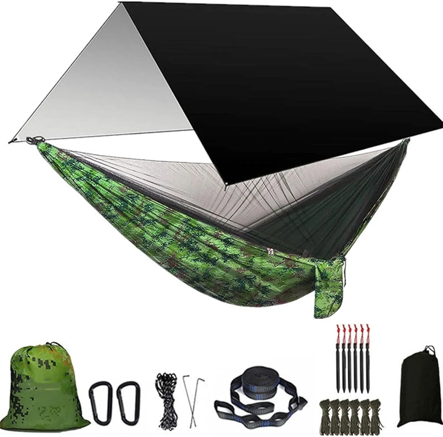 Hammocks Camping Hammock Portable Hammocks 1-2 People with Mosquito Net Nylon Hammock with 2 Carabiners for Outdoor Hiking Backpacking Outdoor Hammock