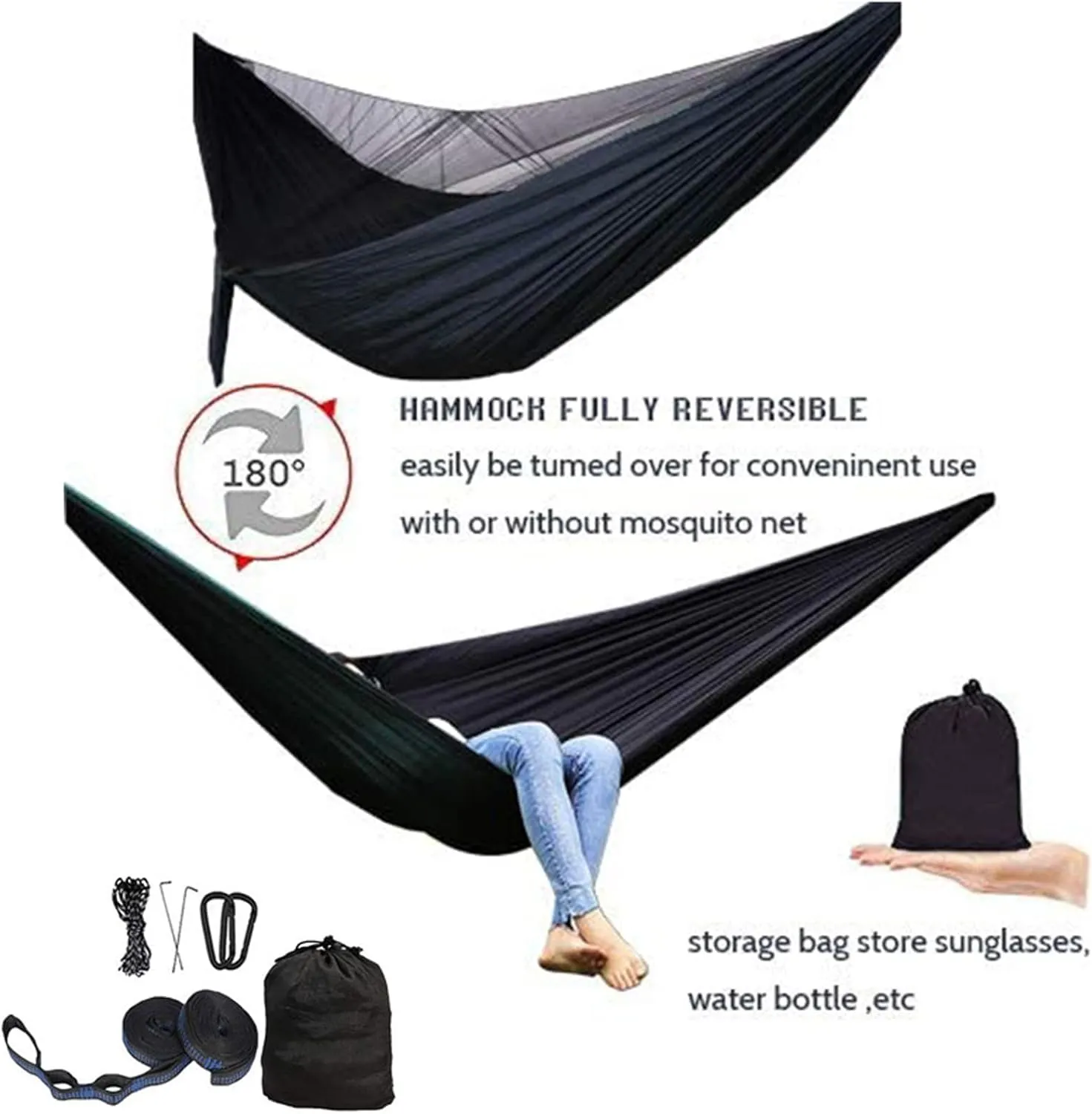 Hammocks Camping Hammock Portable Hammocks 1-2 People with Mosquito Net Nylon Hammock with 2 Carabiners for Outdoor Hiking Backpacking Outdoor Hammock