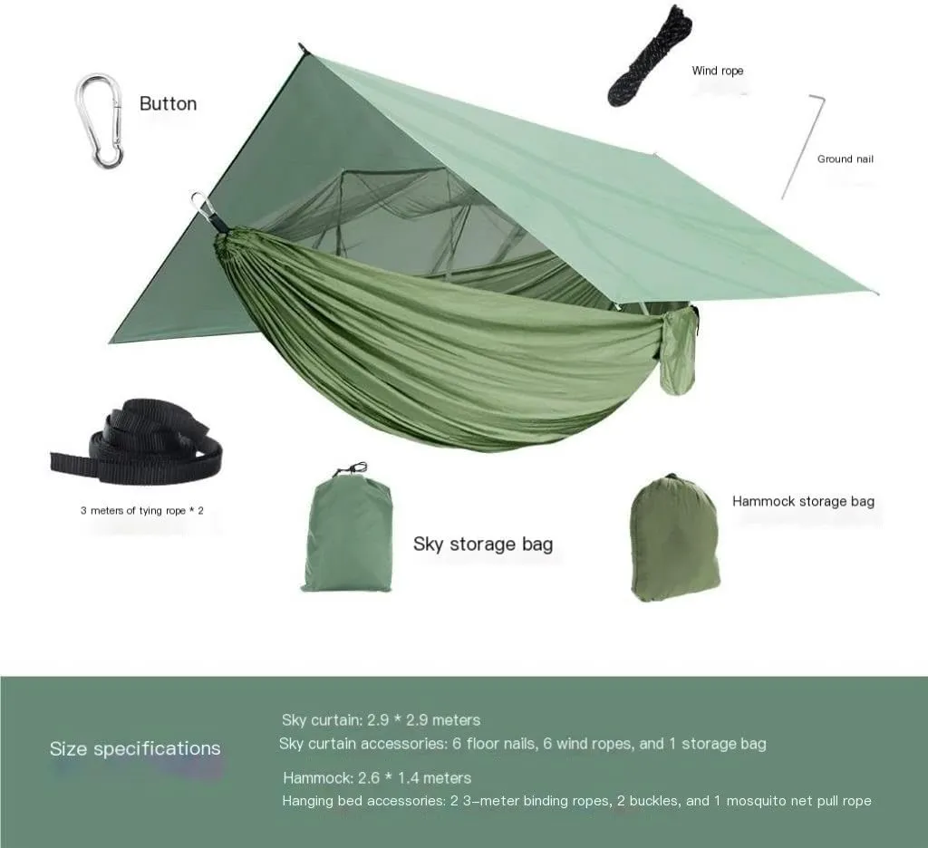 Hamock Outdoor Mosquito Net Hammock Anti-Mosquito Canopy Tent Set Waterproof Portable Sunshade Camping Outdoor Hanmock(Yellow,Small)