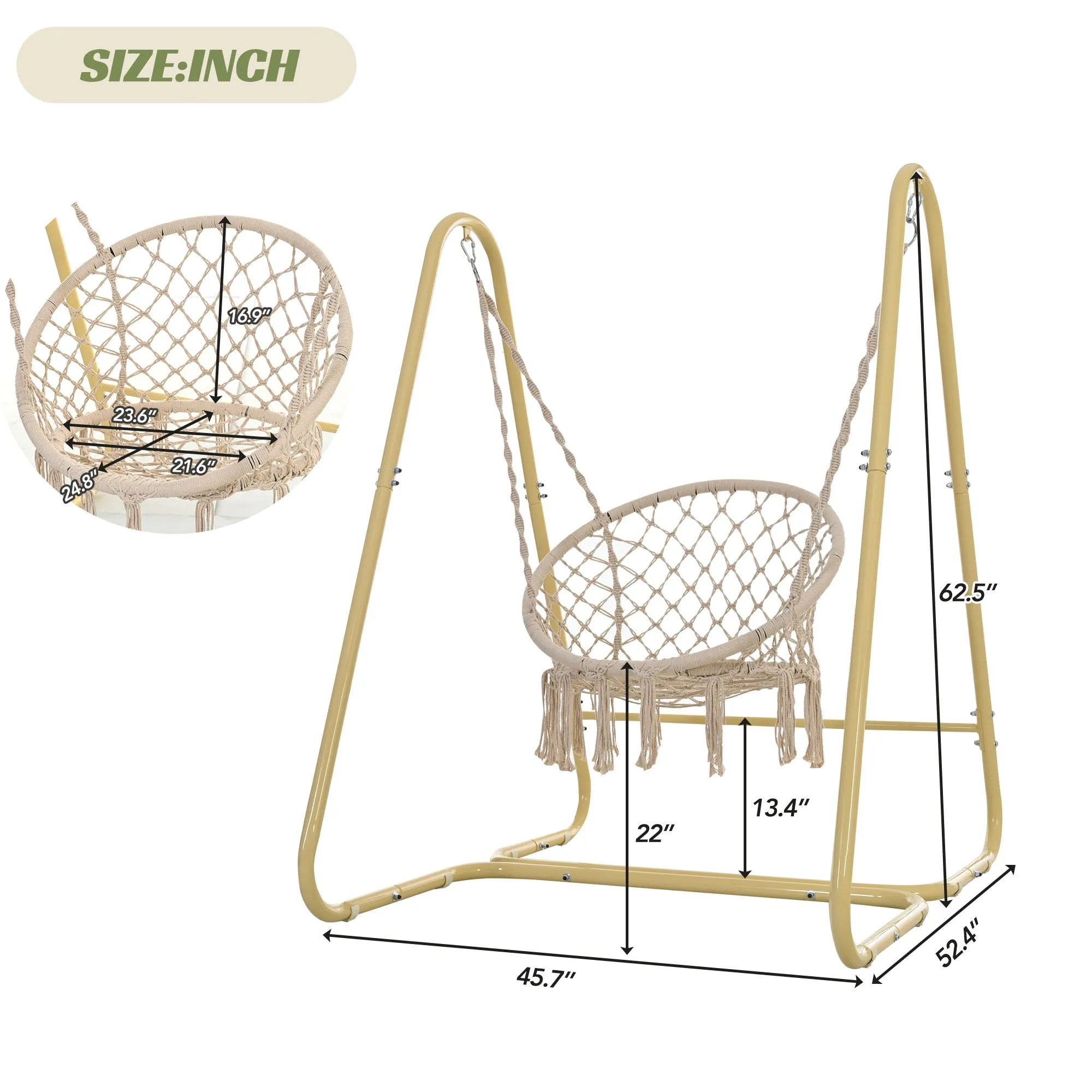 Handmade Macrame Hammock Chair with Stand