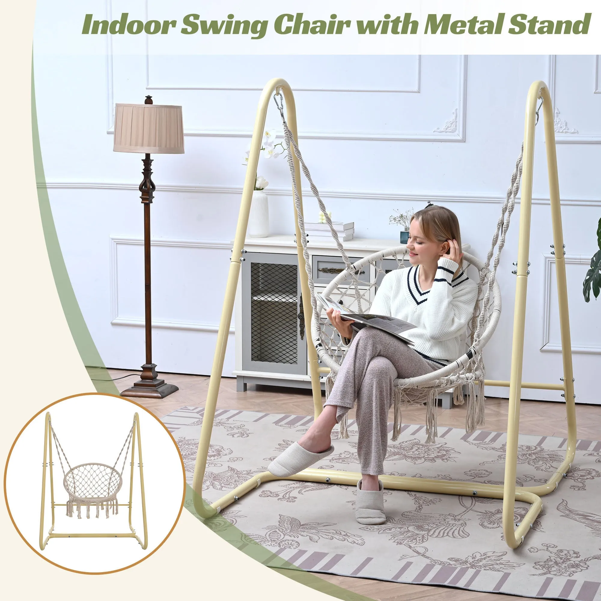 Handmade Macrame Hammock Chair with Stand