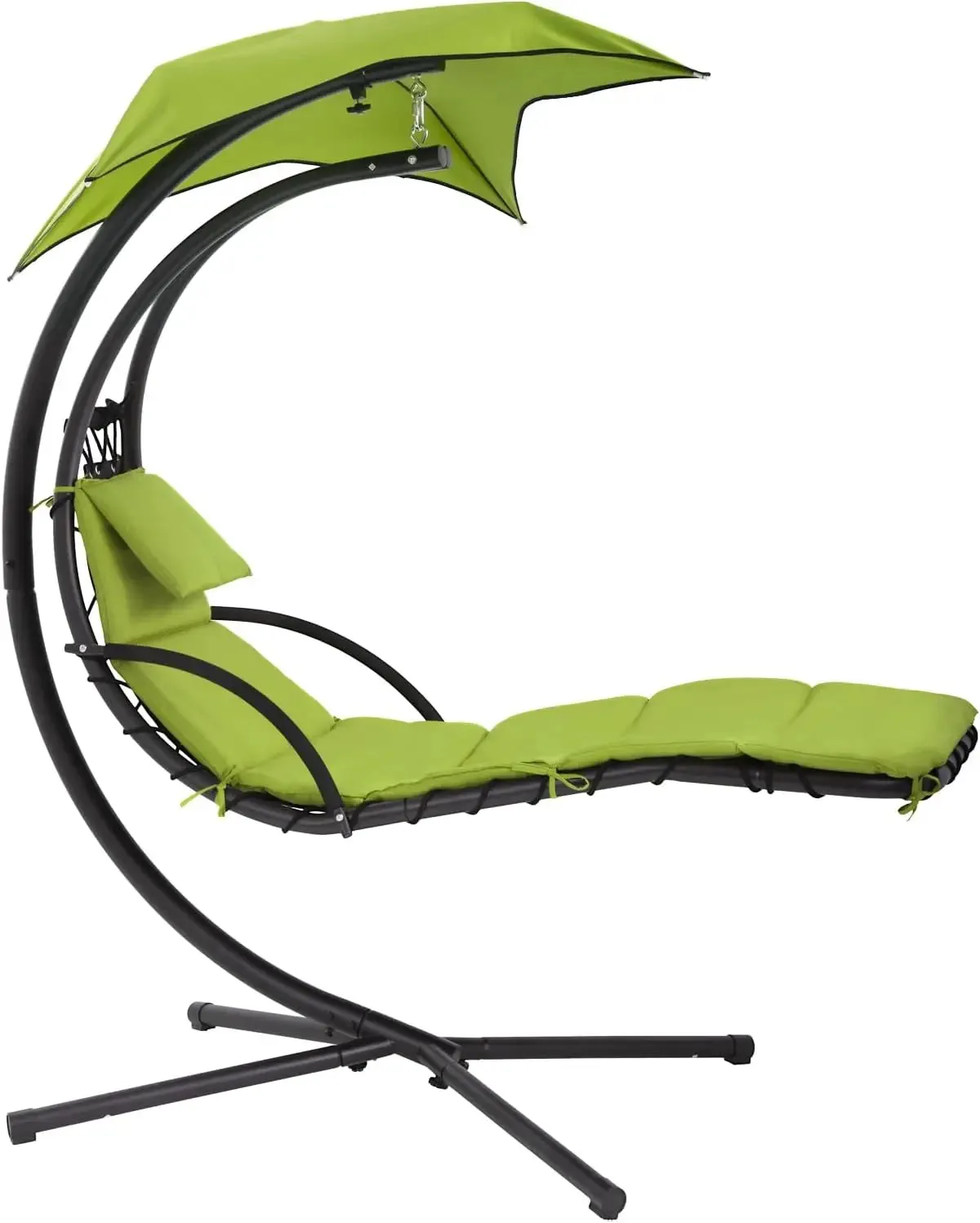Hanging Hammock Chair with Canopy & Pillow – Adjustable Patio Swing Chair for Indoor/Outdoor Use, Foldable Arc Stand