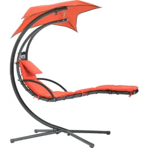 Hanging Hammock Chair with Canopy & Pillow – Adjustable Patio Swing Chair for Indoor/Outdoor Use, Foldable Arc Stand
