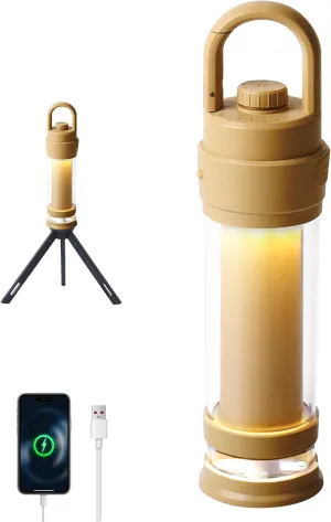 Hanging LED Camping Light with Stand, 4 Modes Dimmable Camp Lamp with Type-C Rechargeable, 4500mAh Tent Ambient Lantern for Outdoor Hiking,Glamping,Emergency(Khaki)