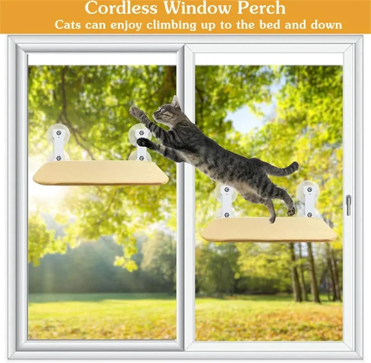 Hanging Pet Bed,Suction Cup Cat Bed, Foldable, Removable and Washable Pet Bed, Window Cat Hammock. (Khaki,Large)
