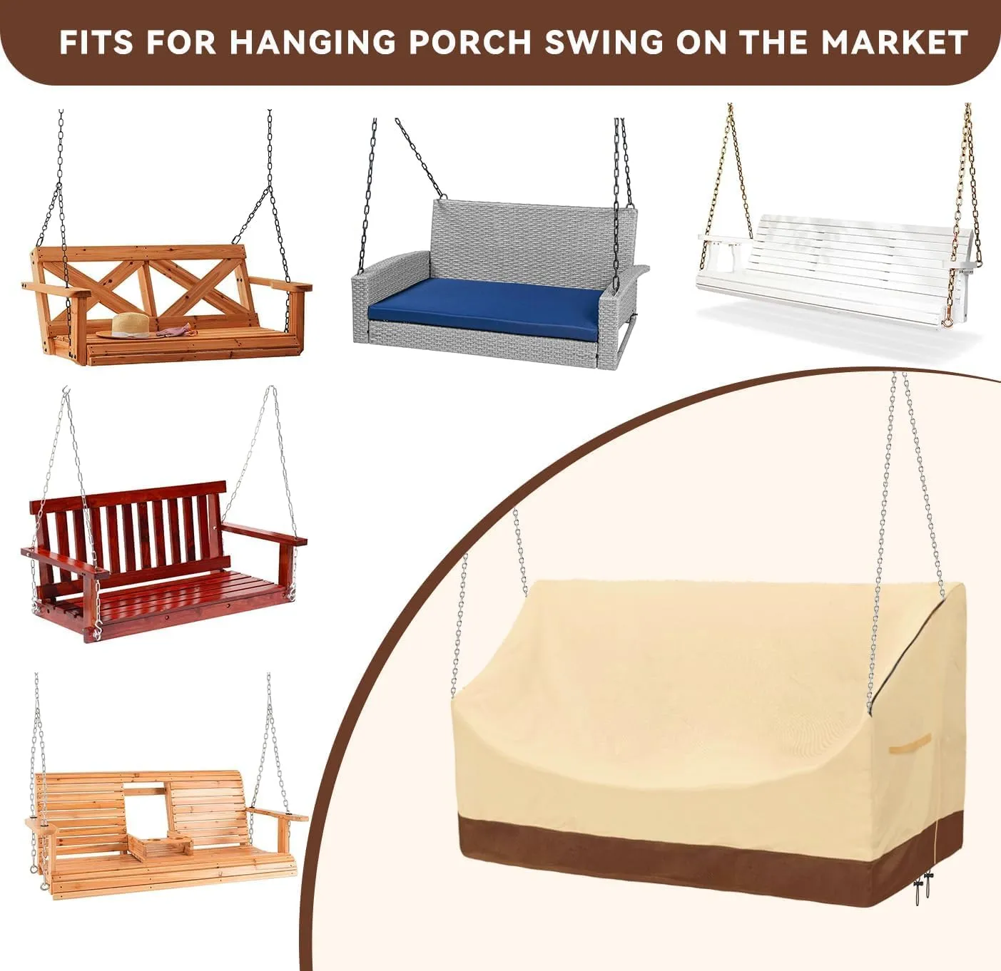 Hanging Porch Swing Cover 63Inch Waterproof Hanging Outdoor Swing Cover Garden Hammock Swing Chair Cover