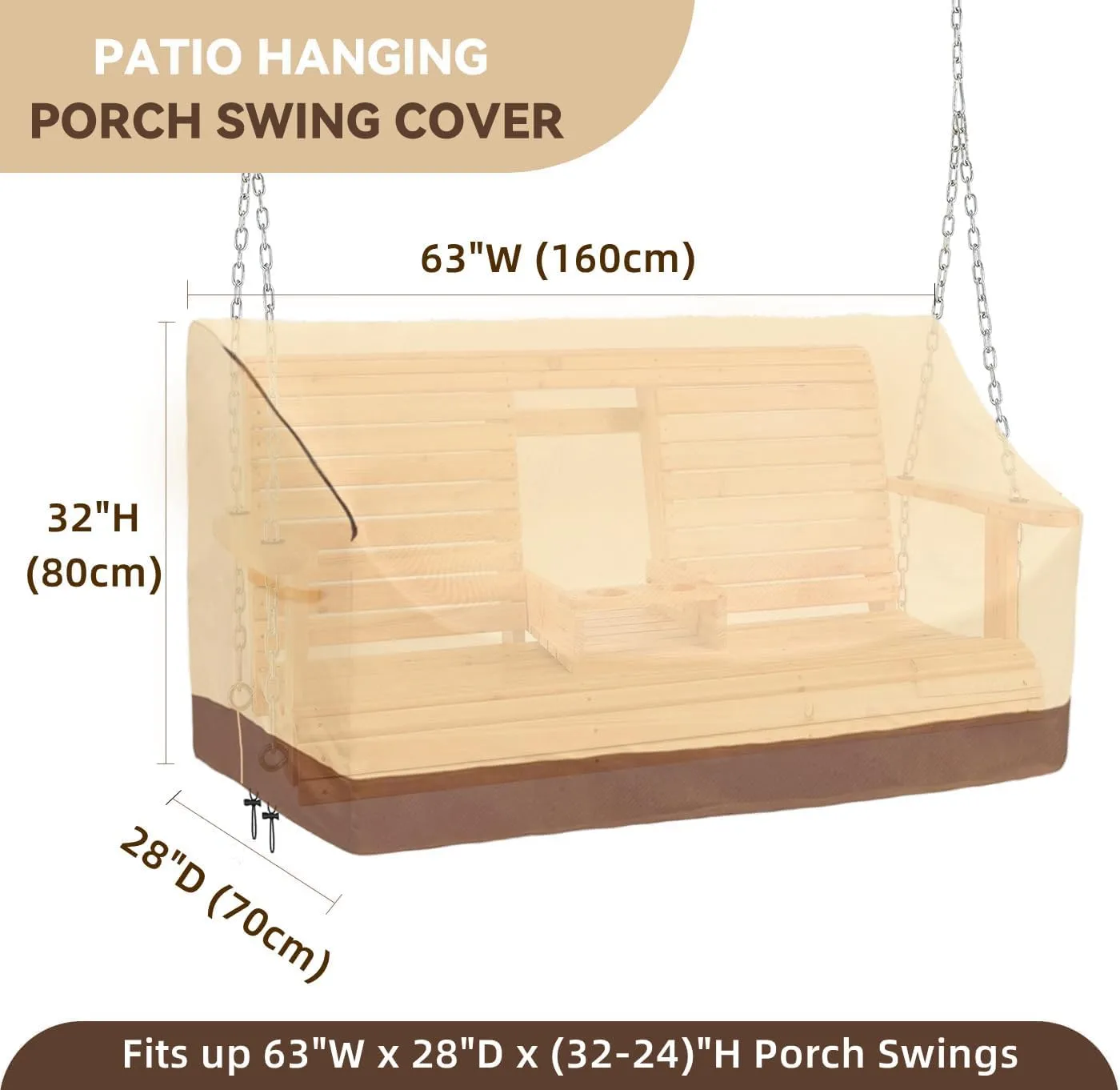 Hanging Porch Swing Cover 63Inch Waterproof Hanging Outdoor Swing Cover Garden Hammock Swing Chair Cover