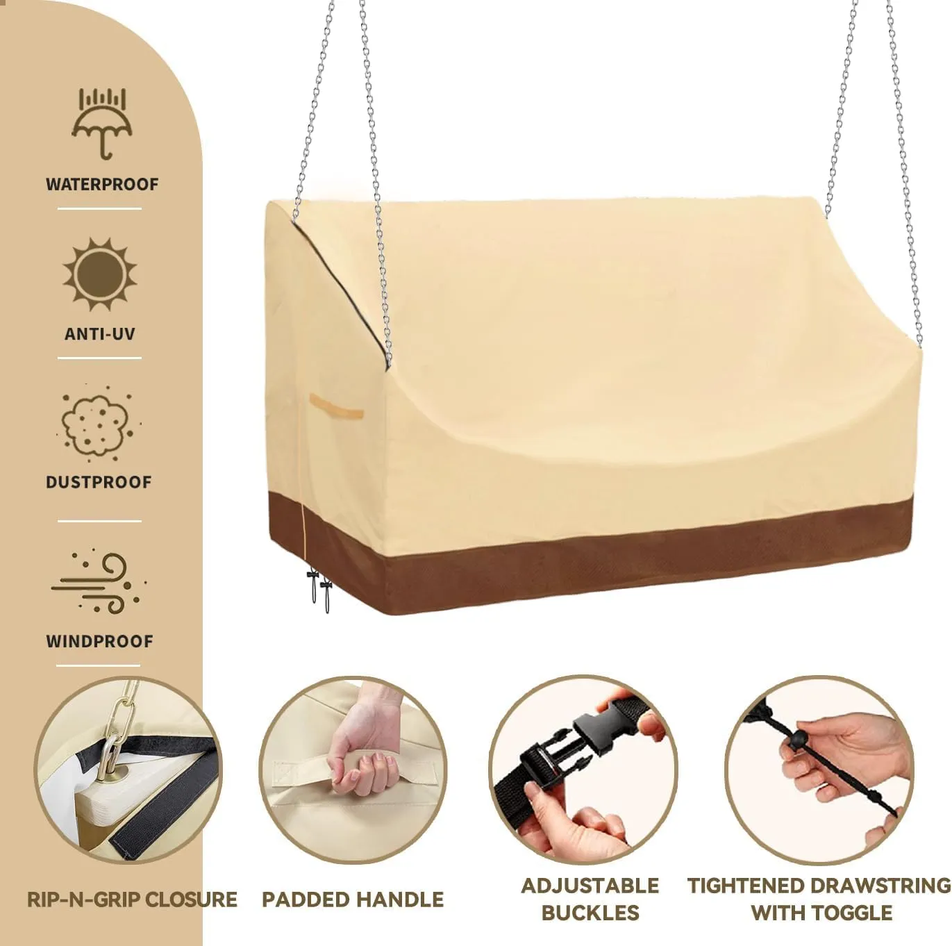Hanging Porch Swing Cover 63Inch Waterproof Hanging Outdoor Swing Cover Garden Hammock Swing Chair Cover