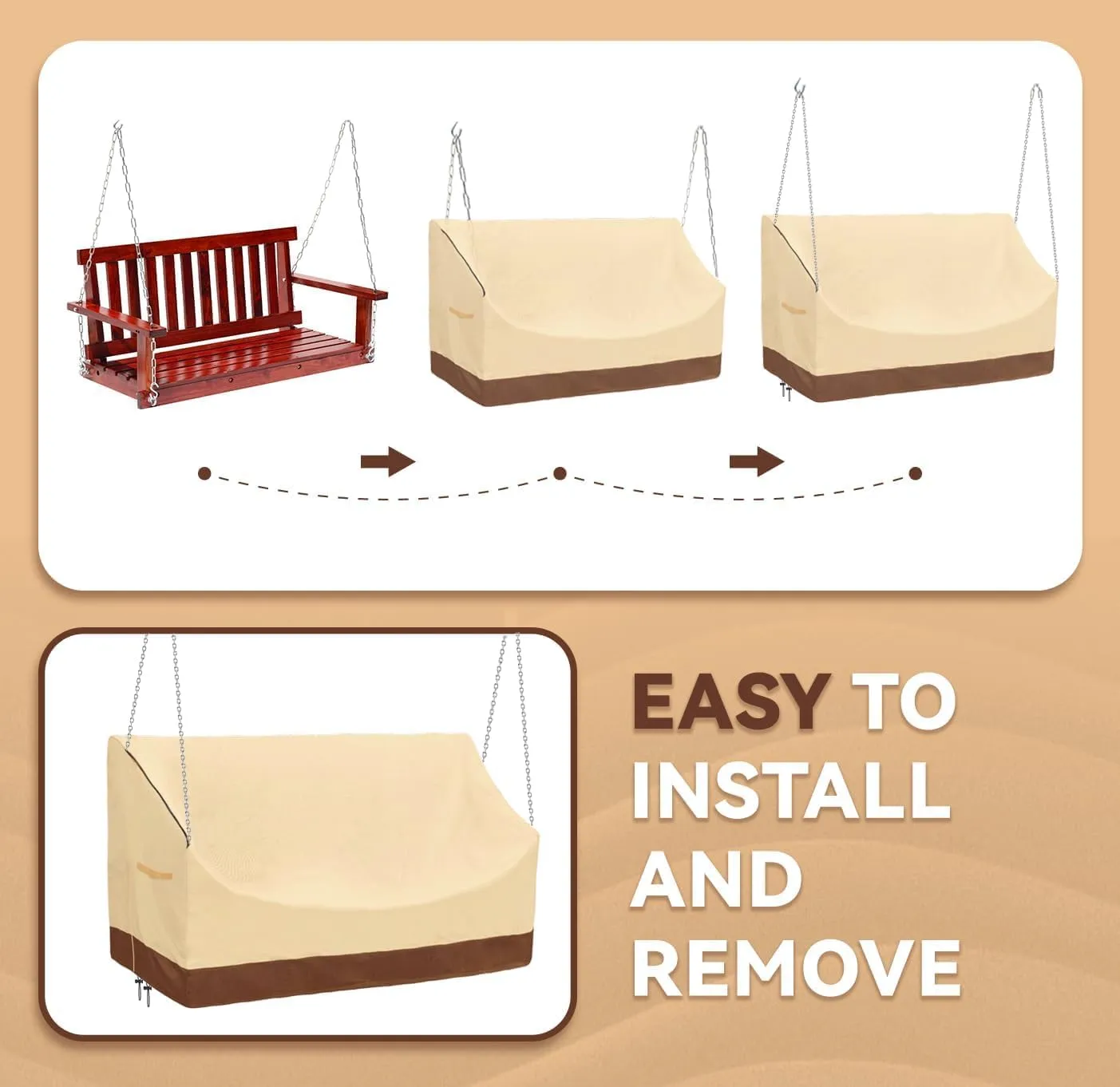 Hanging Porch Swing Cover 63Inch Waterproof Hanging Outdoor Swing Cover Garden Hammock Swing Chair Cover