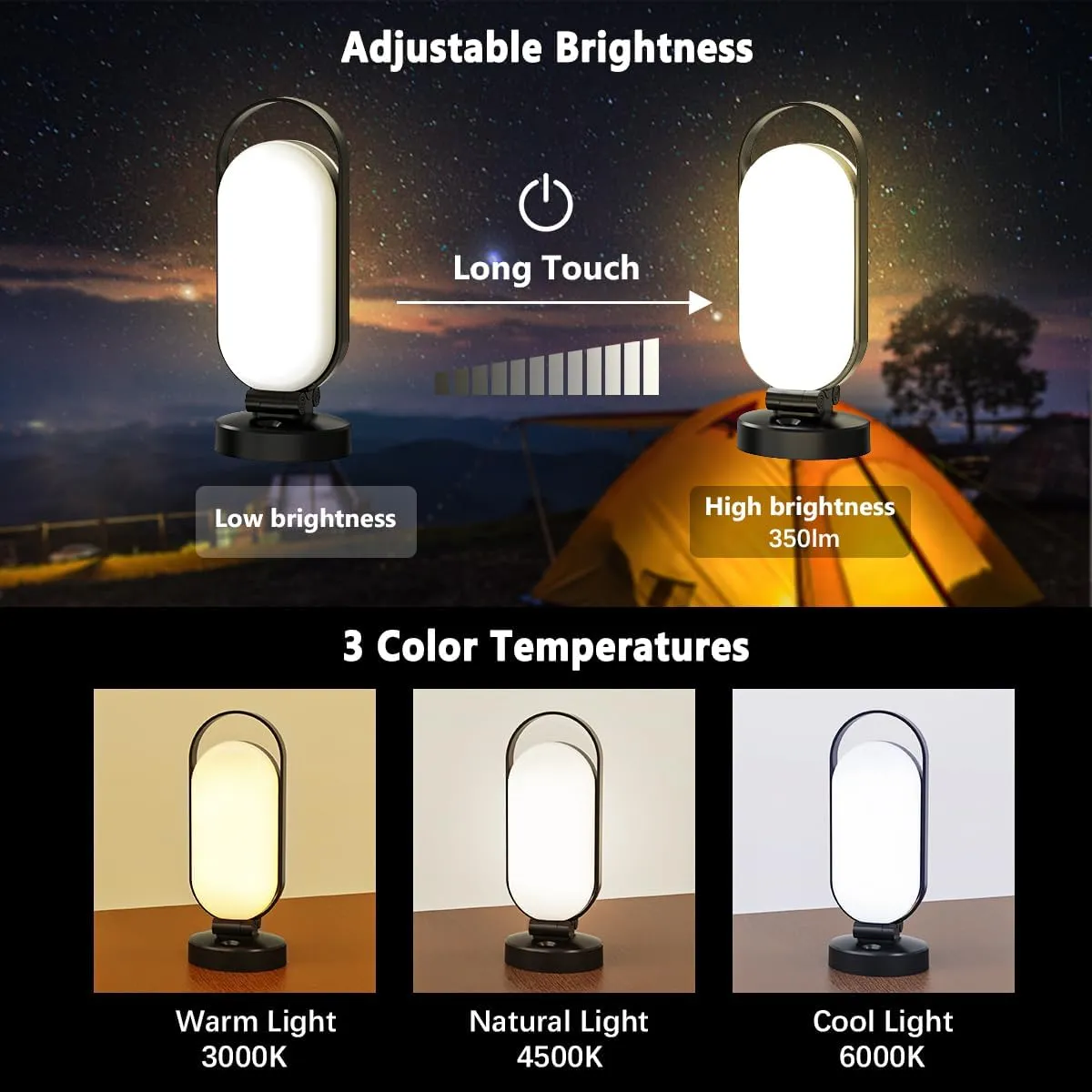 Hapfish Rechargeable Solar Camping Lantern, 5000mAh Battery Powered LED Lights, Dimmable Foldable Waterproof Camping Essentials, Lamp for Power Outages, Camping Gear, Hurricane, Emergency, Indoor