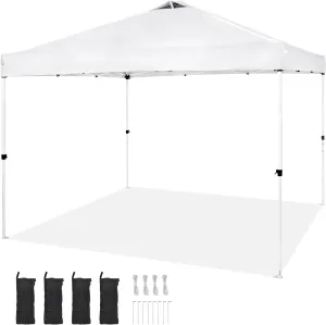 Happybuy Pop - Up Canopy Tent - 10 x 10 ft, Features 250 D PU Silver - Coated Tarp, Comes with Portable Roller Bag & 4 Sandbags, Waterproof and Sun Shelter Gazebo for Outdoor Party Camping White