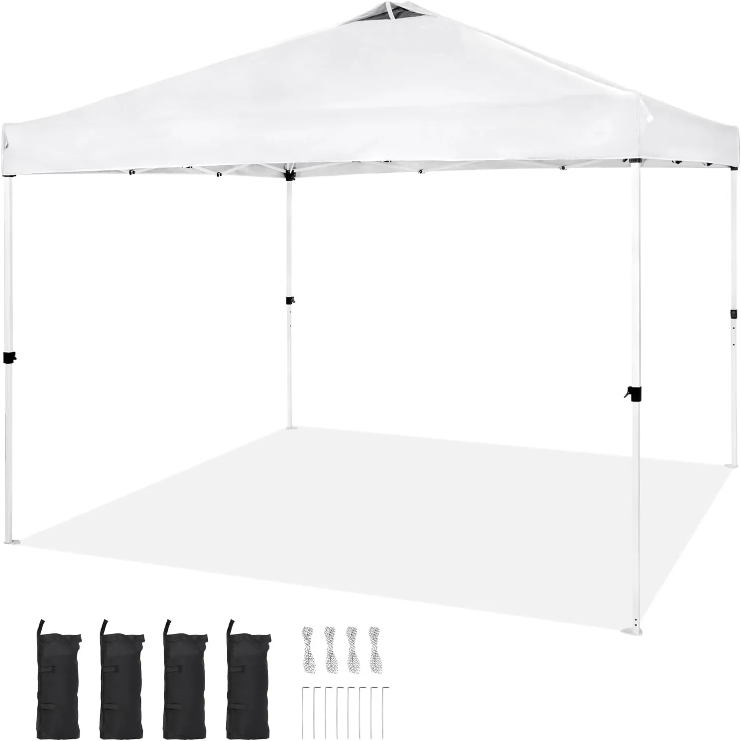 Happybuy Pop - Up Canopy Tent - 10 x 10 ft, Features 250 D PU Silver - Coated Tarp, Comes with Portable Roller Bag & 4 Sandbags, Waterproof and Sun Shelter Gazebo for Outdoor Party Camping White