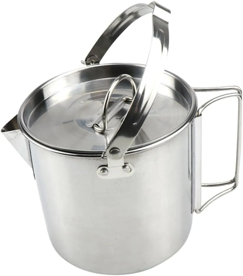 Happyyami Collapsible Stainless Steel Kettle for Outdoor Cooking Lightweight Boil Water Pot for Camping Hiking and Picnics Durable Hot Soup Cookware with Brilliant Edges