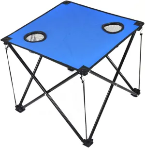 Happyyami Outdoor Folding Table Lightweight Portable Camping Table with Cup Holders Compact and Easy to Carry for Picnics and Outdoor Activities Blue