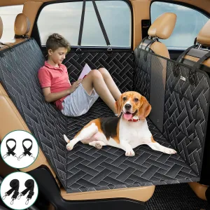 Hard Bottom Dog Car Seat Cover for Back Seat,Dog Car Travel Bed with Nonslip Waterproof Mesh Window,Sturdy Stable Foldable Hammock,Black