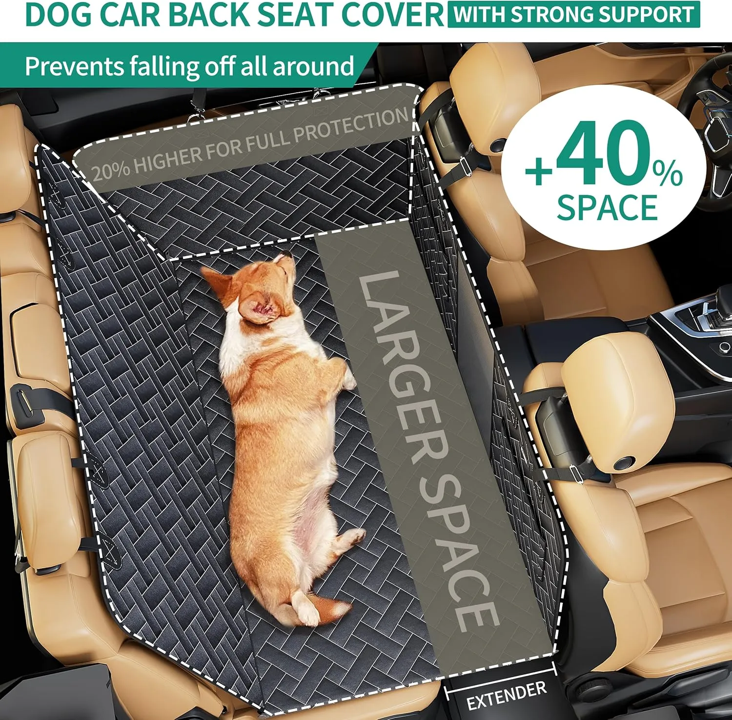 Hard Bottom Dog Car Seat Cover for Back Seat,Dog Car Travel Bed with Nonslip Waterproof Mesh Window,Sturdy Stable Foldable Hammock,Black