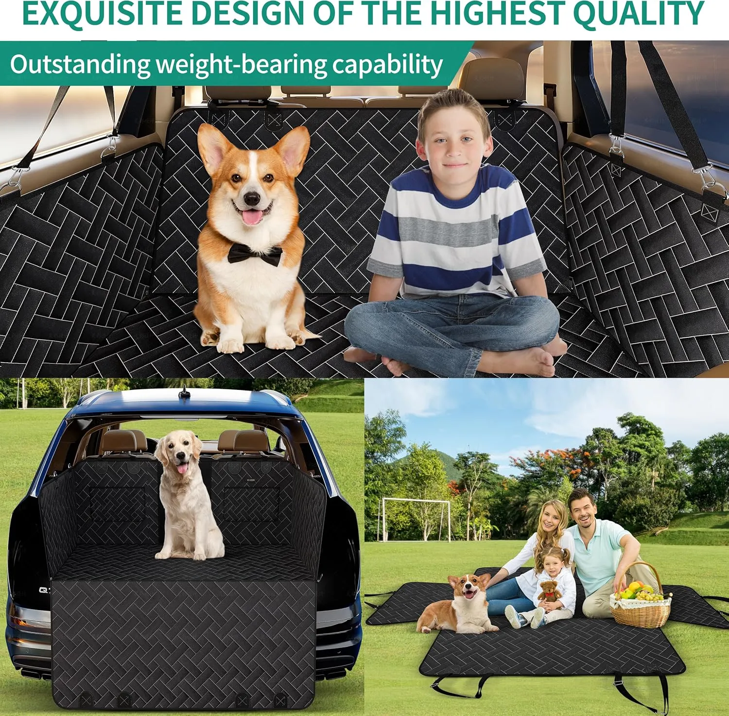 Hard Bottom Dog Car Seat Cover for Back Seat,Dog Car Travel Bed with Nonslip Waterproof Mesh Window,Sturdy Stable Foldable Hammock,Black